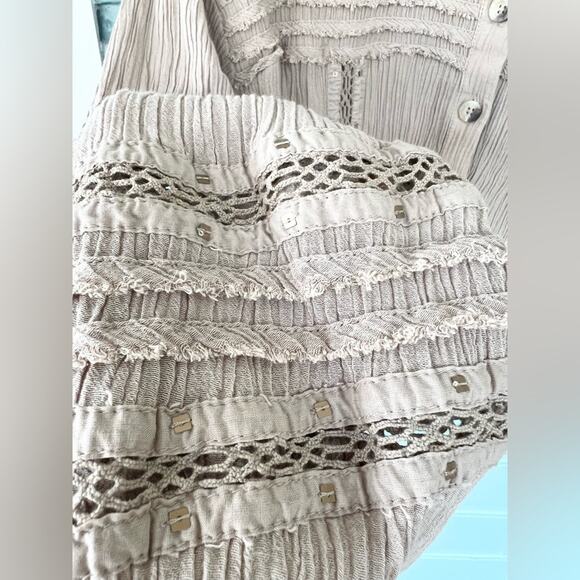 Free People Summer Stars Beige Top Small bottom bohemian balloon sleeve crochet - Picture 3 of 10